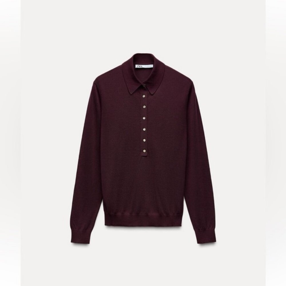 ZARA BUTTONED KNIT POLO TOP
